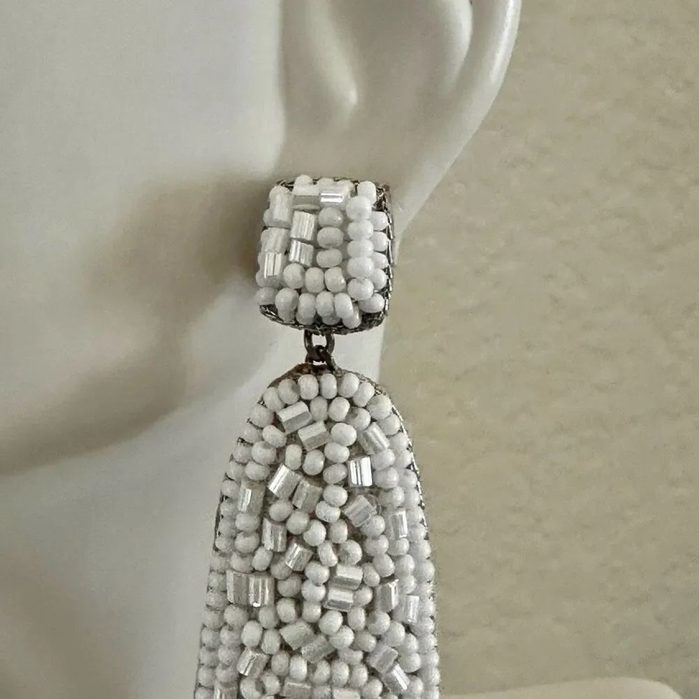 White beaded statement earrings - Picture 4 of 7